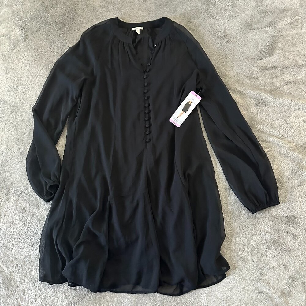 NWT Joie Black Long Sleeve Chiffon Swing Dress SMALL Boho Capsule